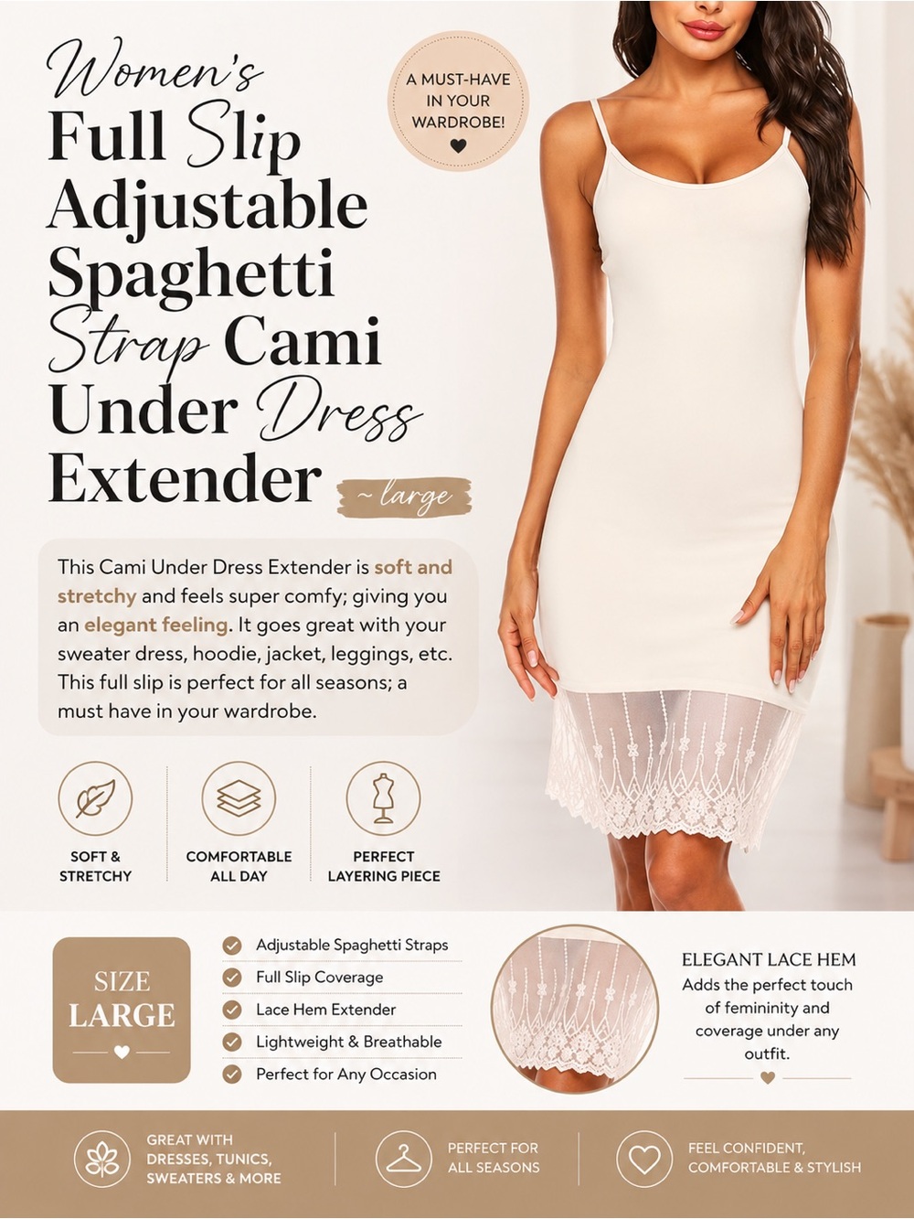 Cami with Lace Trim Chiffon Ruffle bottom